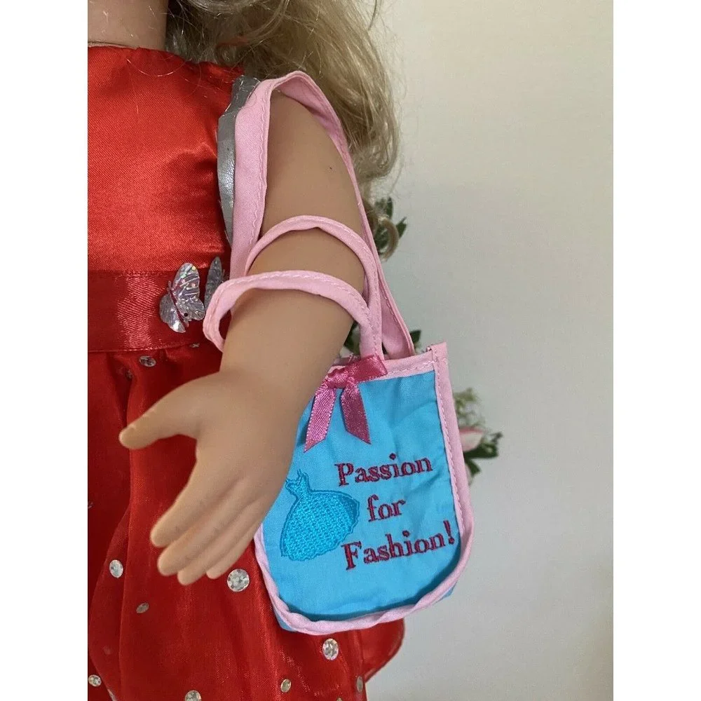 American Girl Battat OG Blue Pink Shopping Hand‎ Bag for Dolls 16